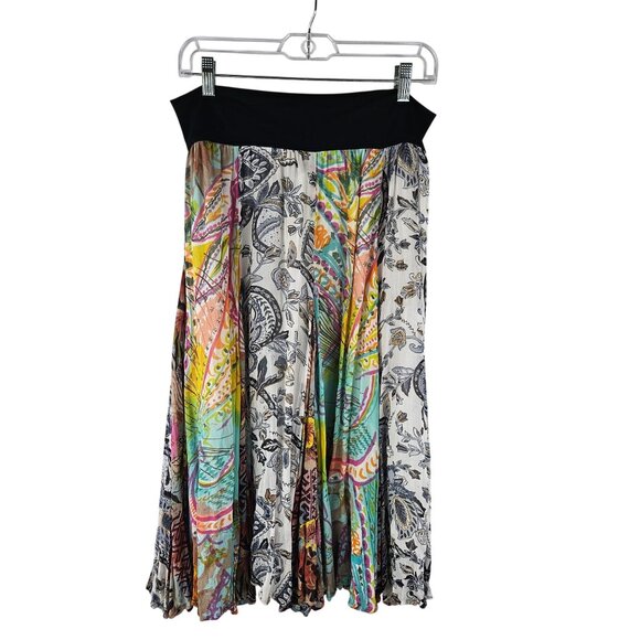 Coldwater Creek Pleated Midi Skirt Sz PM Mixed Print Panels Boho Fairy - Picture 1 of 12
